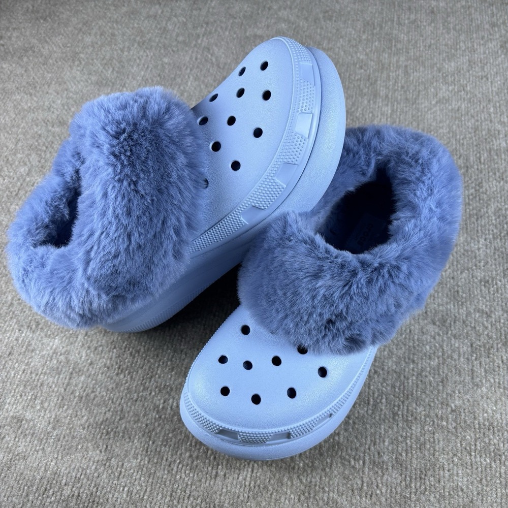 Crocs Classic Cozzzy Clog Light Blue Faux Fur Lined Shoes M6 W8 EUC